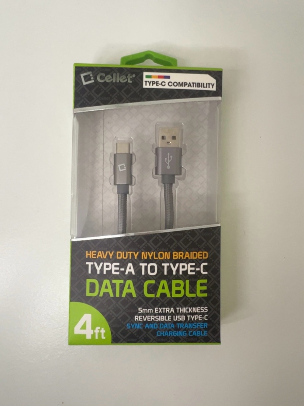 Elle Gray Nylon Braided Type-A to Type-C Data Cable